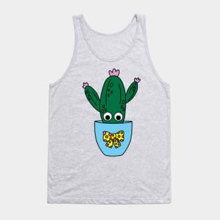 Cute Cactus Design #241: Potted Saguaro Cactus With Cute Flowers Tank Top